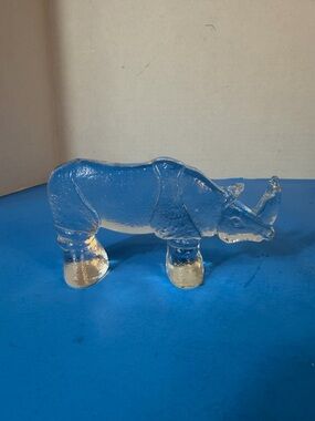 Clear Glass Rhino Figurine - Decorative Home Accent